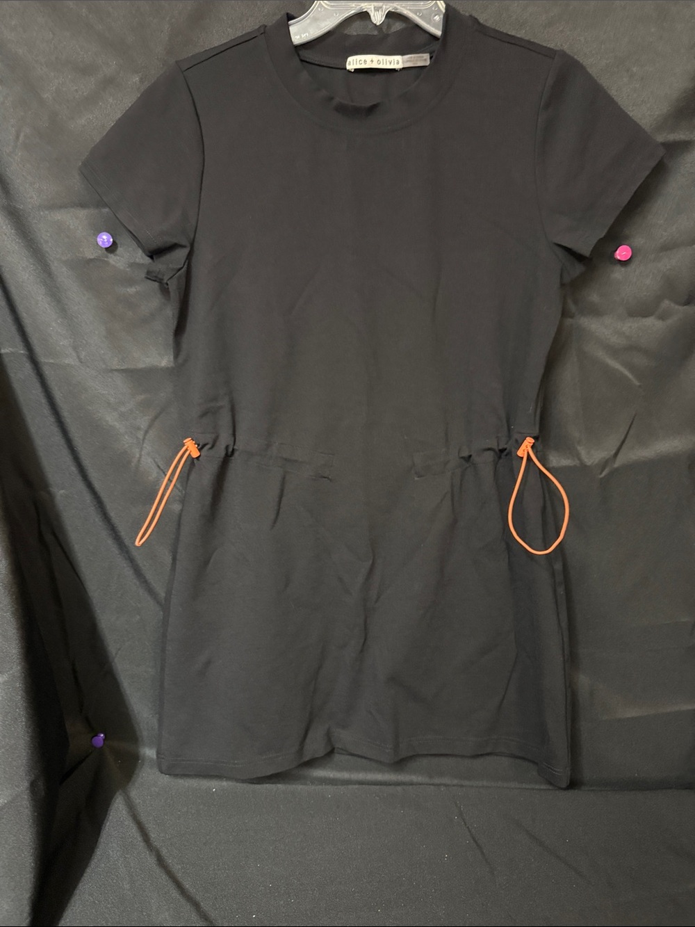 Alice + Olivia Black Erika Toggle Dress with Orange Drawcords